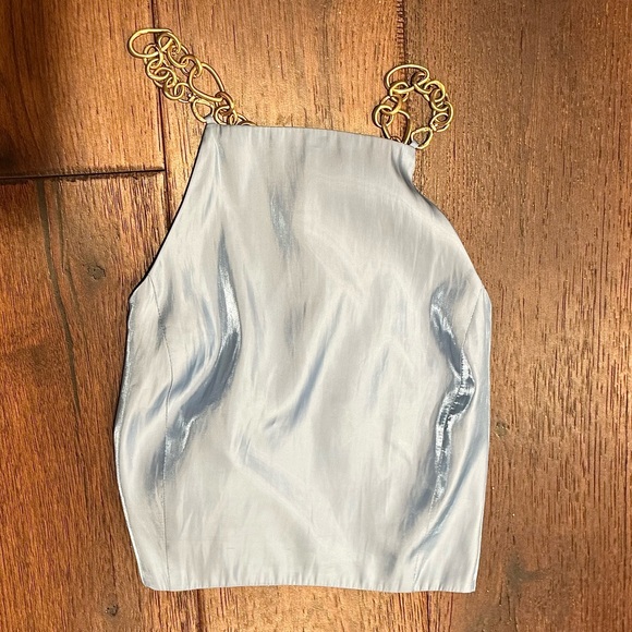 CULT GAIA WOMENS OLIVINE GOLD CHAIN-LINK CROP TOP, SIZE MEDIUM, BABY BLUE - Picture 1 of 8